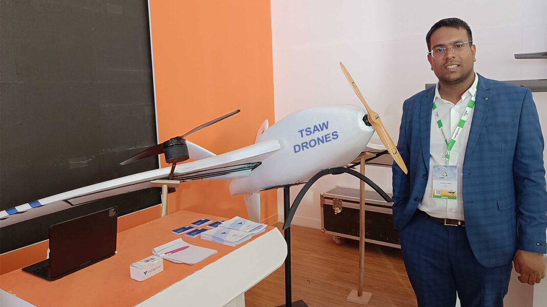 Kishan Tiwari, Founder & CEO, TSAW Drones during Adarna V2 Launch at Aero India 2023