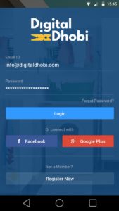 login page of digital dhobi app