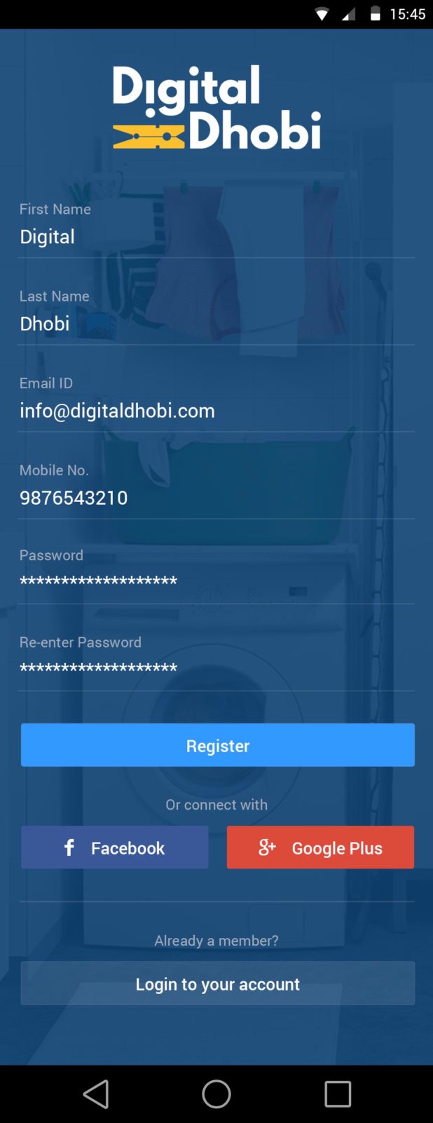 register page digital dhobi