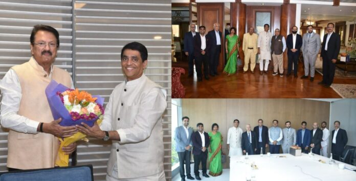 Ajay Piramal, Nadir Godrej, and Ashok Hinduja with high level delegation of Andhra Pradesh government