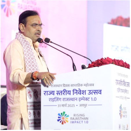 Hon’ble Chief Minister of Rajasthan, Shri Bhajan Lal Sharma, speaking during the Rising Rajasthan Impact 1.0 event held in Jaipur on 31st March 2025 Hon’ble Chief Minister of Rajasthan, Shri Bhajan Lal Sharma, speaking during the Rising Rajasthan Impact 1.0 event held in Jaipur on 31st March 2025